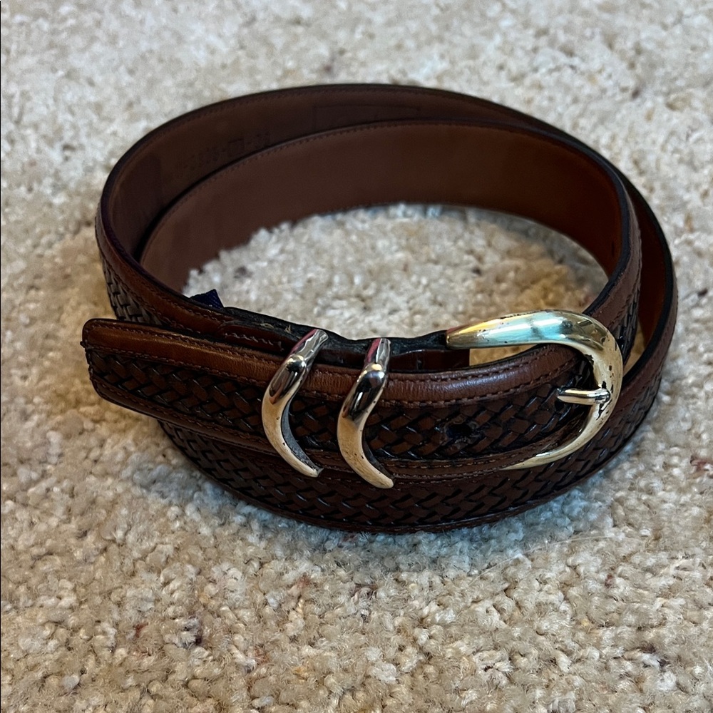 Braided Brown Leather Belt with Gold Buckle
